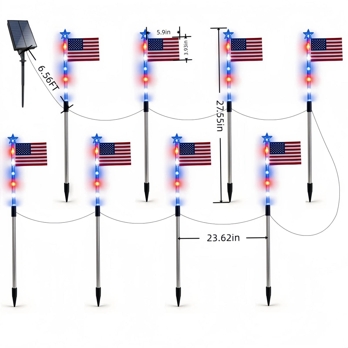 🔥Last Day 50% OFF 🔥MADE IN USA-8-Piece Flag Light Set🔥 – 4th of July Decorations✨