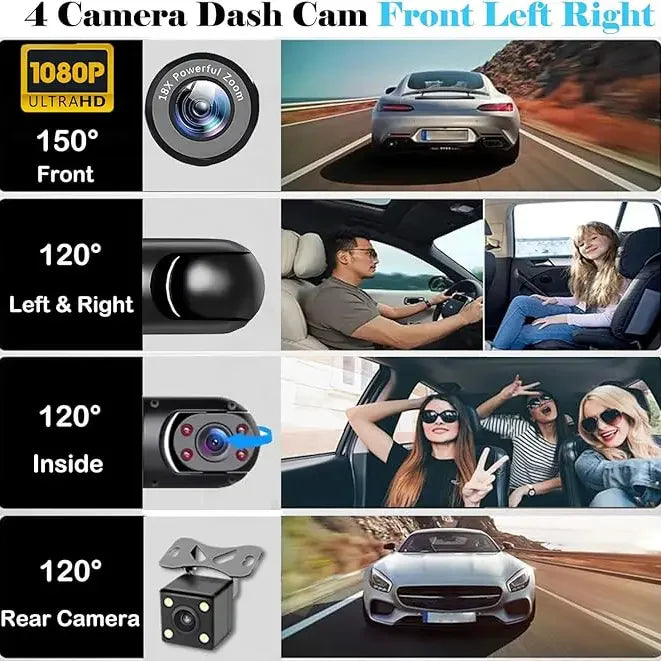 ⚡Flash Sale 35% OFF🔥 Full view 4 Channel Car Dash Cam 1080P HD DVR Night Vision